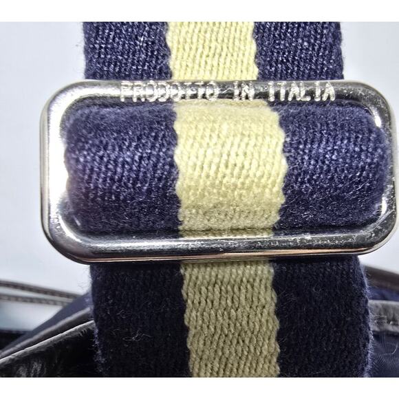 OROBIANCO Nylon Tote Bag Navy w/ Navy/beige webbing & Leather Trim Lg Made Italy - Picture 4 of 16